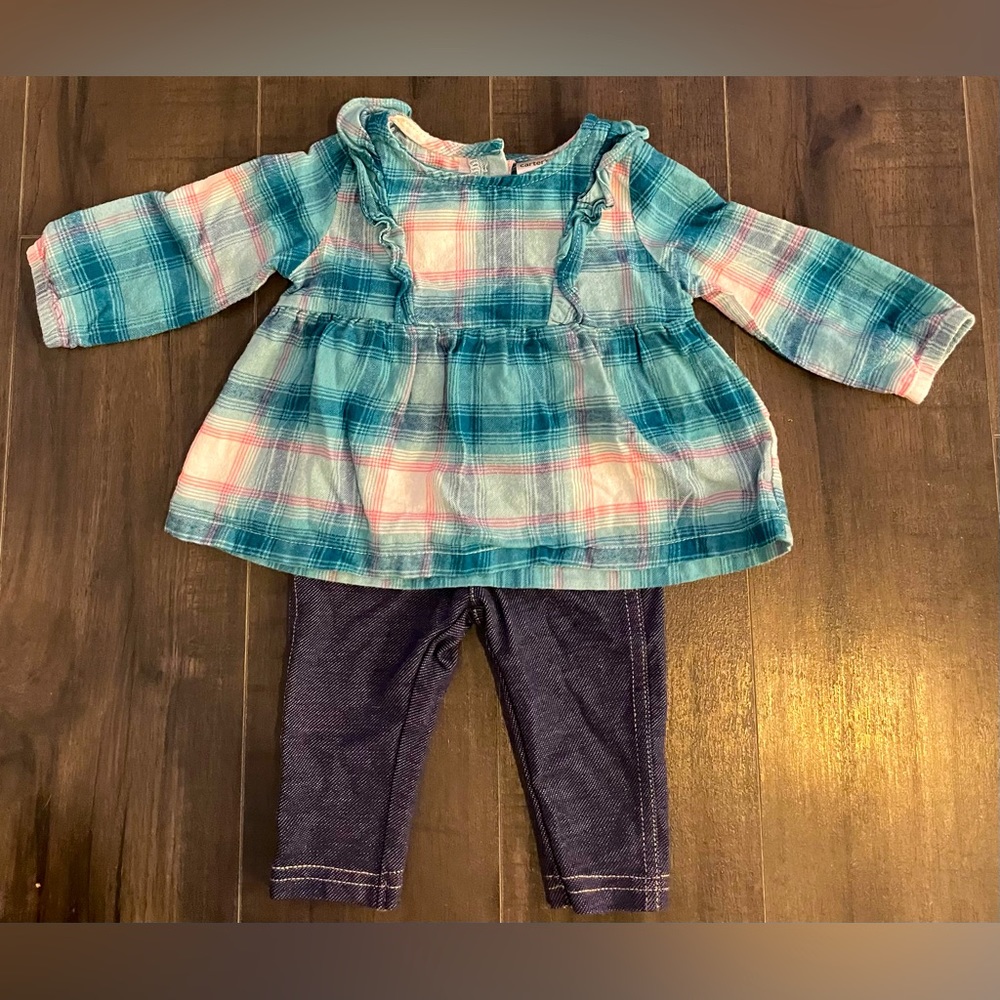 Carters - Long Sleeve Plaid and Jegging Outfit - SIZE: 6 Months